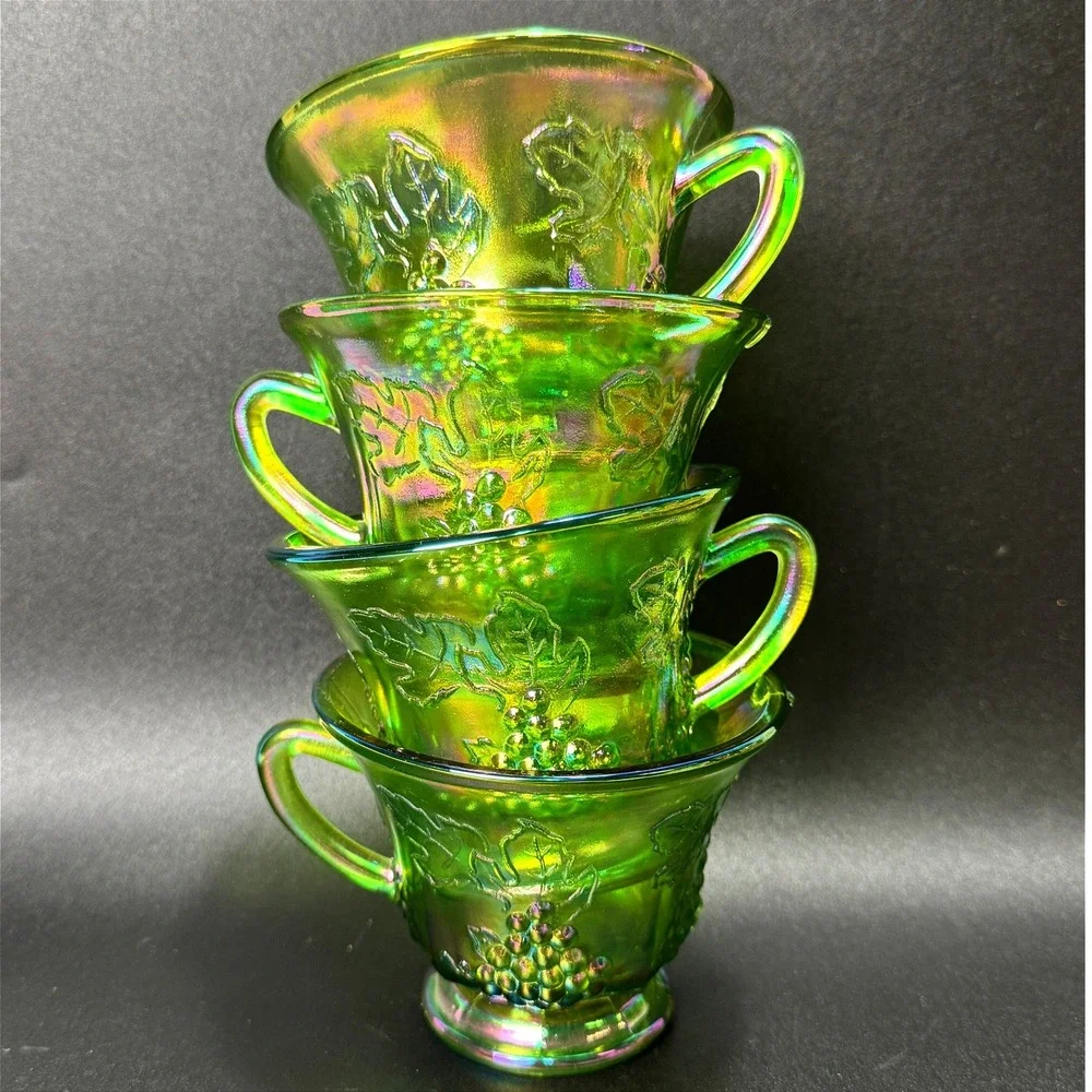 Indiana Glass Harvest Grape Iridescent Green Carnival Punch Cups Whimsigoth